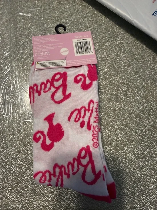 Barbie White and Hot Pink Logo Crew Socks - Picture 2 of 2